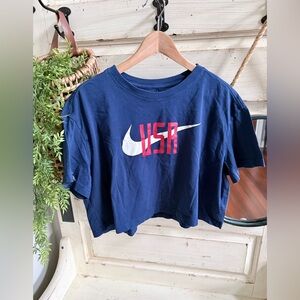 Nike Navy Tee with USA Graphic and Red Accents